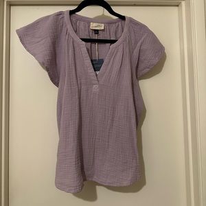 Universal Thread Lavender Gauze Cotton Shirt with Ruffle Flutter Sleeves